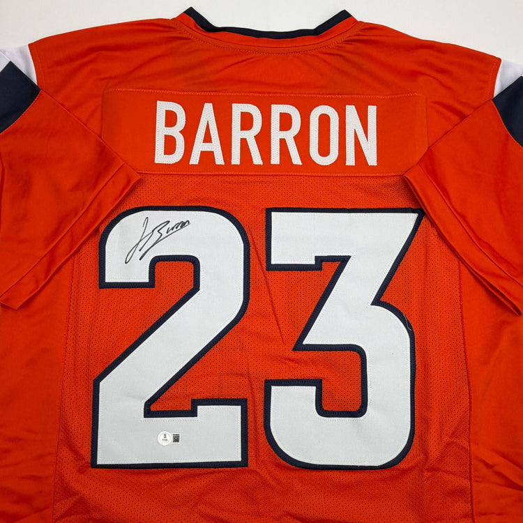 Autographed/Signed Jahdae Barron Denver Orange Football Jersey Beckett BAS COA