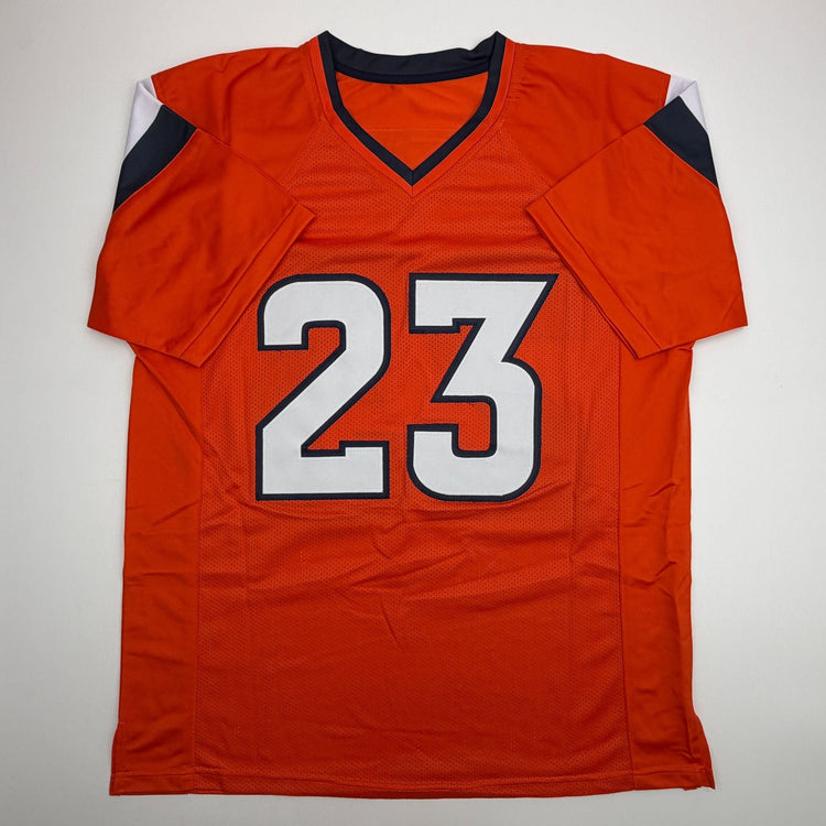 Autographed/Signed Jahdae Barron Denver Orange Football Jersey Beckett BAS COA