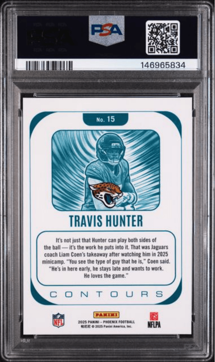 Graded 2025 Panini Phoenix Travis Hunter #15 Contours Rookie RC Football Card PSA 10 Gem Mint