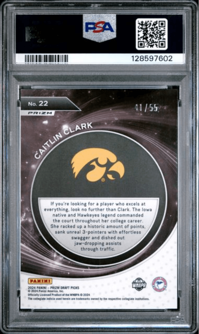 Graded 2024 Panini Prizm Draft Picks Caitlin Clark #22 Student Orientation Purple Pulsar /55 Rookie RC Basketball Card PSA 10 Gem Mint