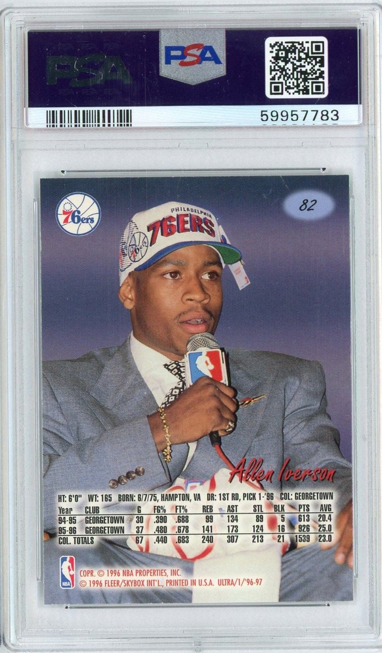 Graded 1996 Fleer Ultra Allen Iverson #82 Rookie RC Basketball Card PSA 9 Mint