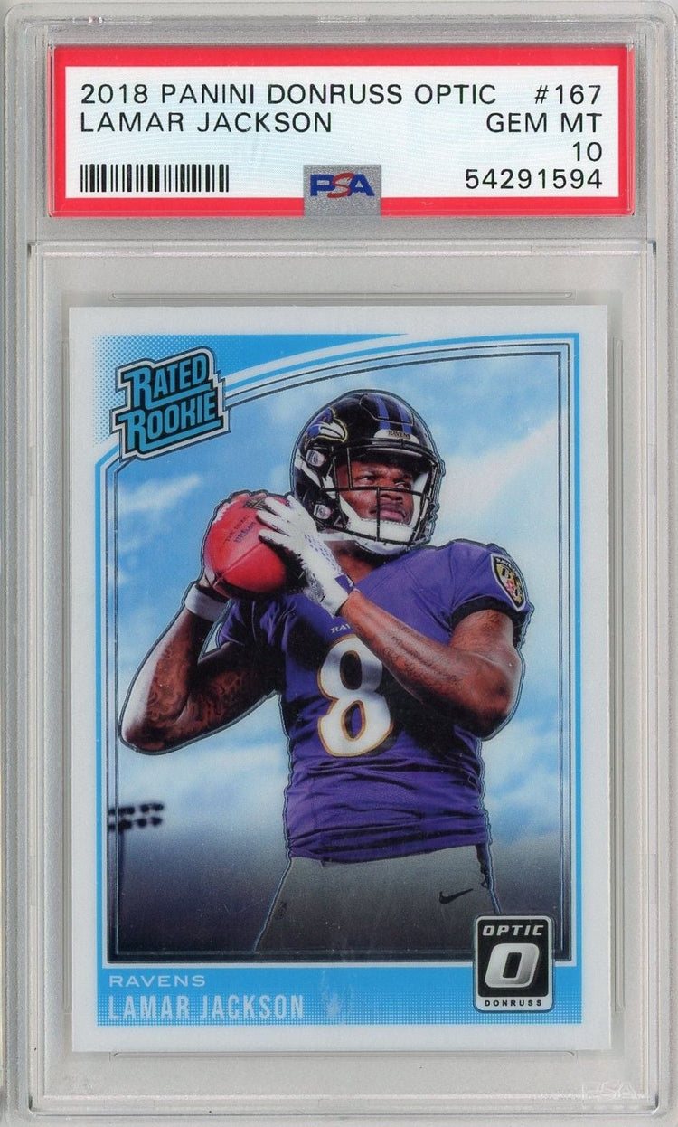 Graded 2018 Panini Donruss Optic Lamar Jackson #167 Rookie RC Football Card PSA 10 Gem Mint