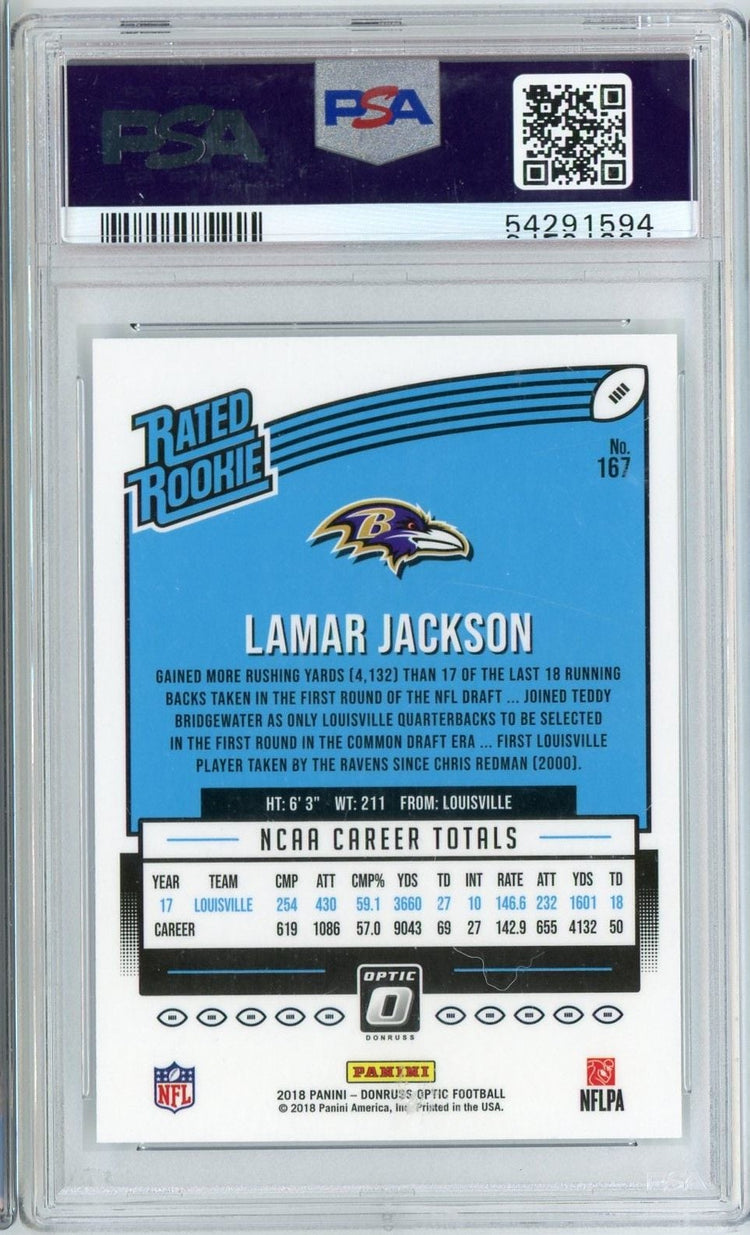 Graded 2018 Panini Donruss Optic Lamar Jackson #167 Rookie RC Football Card PSA 10 Gem Mint