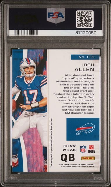 Graded 2018 Panini Rookies & Stars Josh Allen #105 Longevity Signature Blue Auto /49 Rookie RC Football Card PSA 9 Mint
