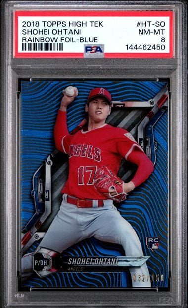 Graded 2018 Topps High Tek Shohei Ohtani #HT-SO Rainbow Foil Blue /150 Rookie RC Baseball Card PSA 8 NM-MT