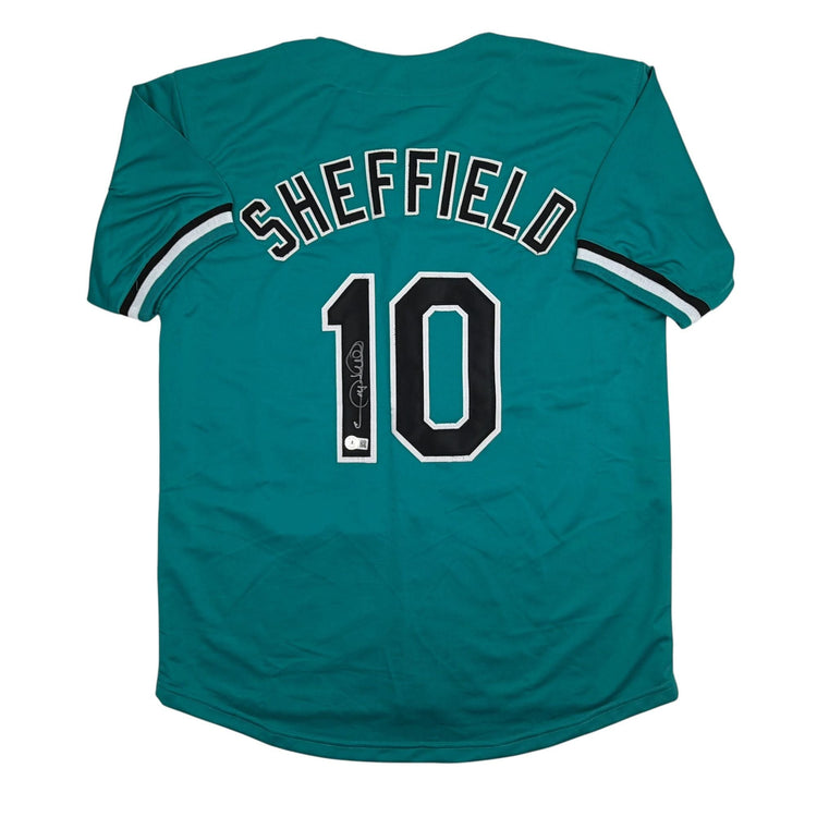 Autographed/Signed Gary Sheffield Florida Teal Baseball Jersey Beckett BAS COA
