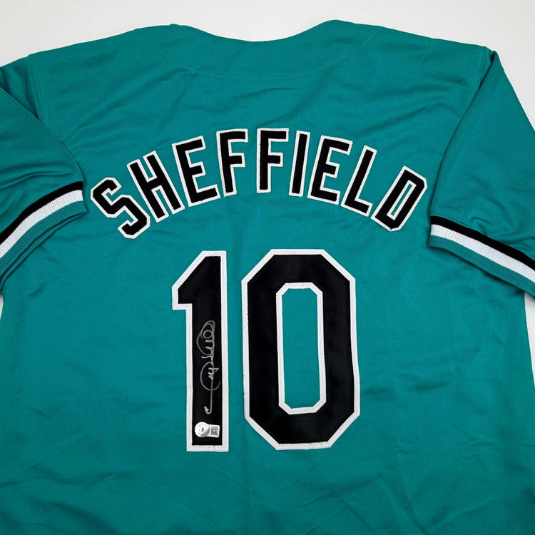 Autographed/Signed Gary Sheffield Florida Teal Baseball Jersey Beckett BAS COA