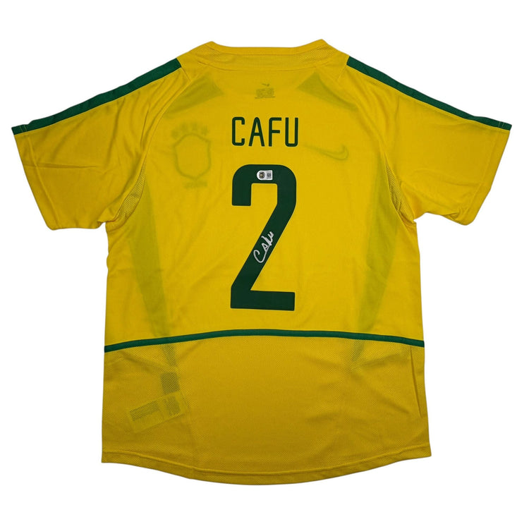 Autographed/Signed Cafu Brazil Yellow Soccer Futbol Jersey Beckett BAS COA