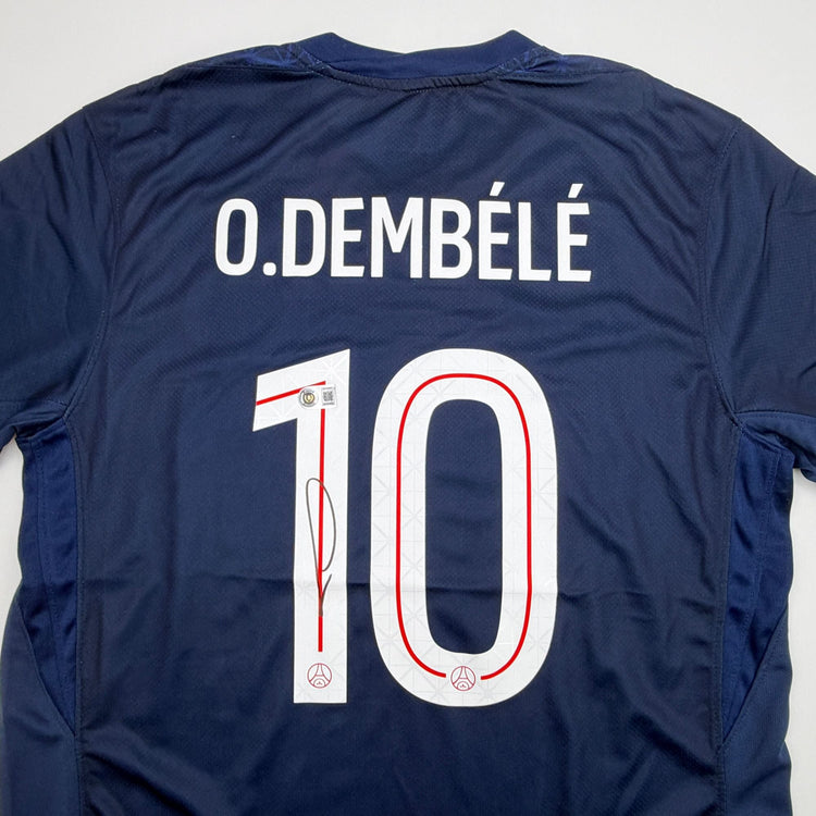 Autographed/Signed Ousmane Dembele PSG Paris Saint-Germain Blue Soccer Jersey Beckett BAS COA