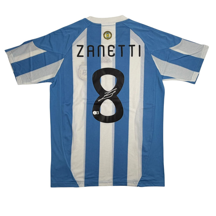 Autographed/Signed Javier Zanetti Argentina Blue/White Soccer World Cup Jersey Beckett BAS COA