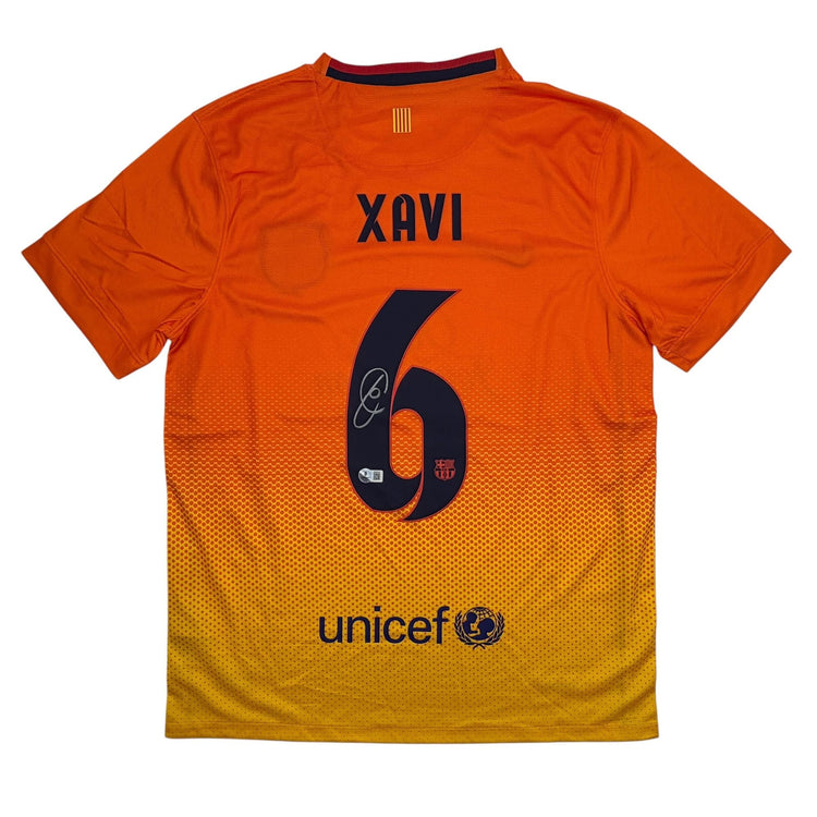Autographed/Signed Xavi Hernandez FC Barcelona Orange Soccer Jersey Beckett BAS COA