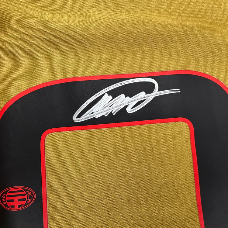 Autographed/Signed Ricardo Kaka AC Milan Gold Soccer Futbol Jersey Beckett BAS COA