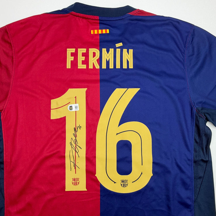 Autographed/Signed Fermin Lopez FC Barcelona Split Soccer Jersey Beckett BAS COA