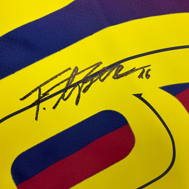 Autographed/Signed Fermin Lopez FC Barcelona Red/Blue Soccer Jersey Beckett BAS COA