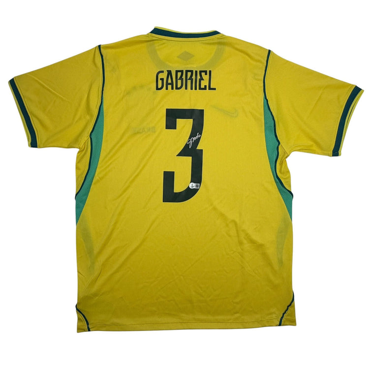 Autographed/Signed Gabriel Brazil Yellow Soccer Futbol Jersey Beckett BAS COA