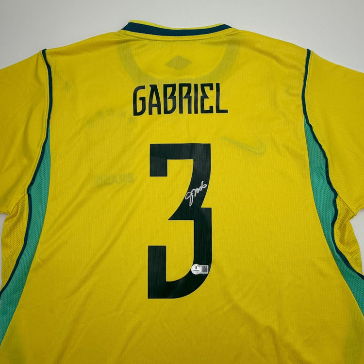 Autographed/Signed Gabriel Brazil Yellow Soccer Futbol Jersey Beckett BAS COA