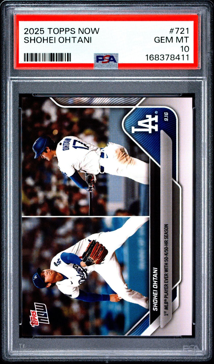 Graded 2025 Topps Now Shohei Ohtani #721 1st 50 K 50 HR Season Baseball Card PSA 10 Gem Mint