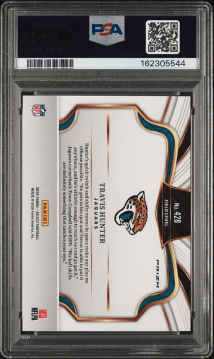 Graded 2025 Panini Select Travis Hunter #428 Silver Prizm Rookie RC Football Card PSA 10 Gem Mint