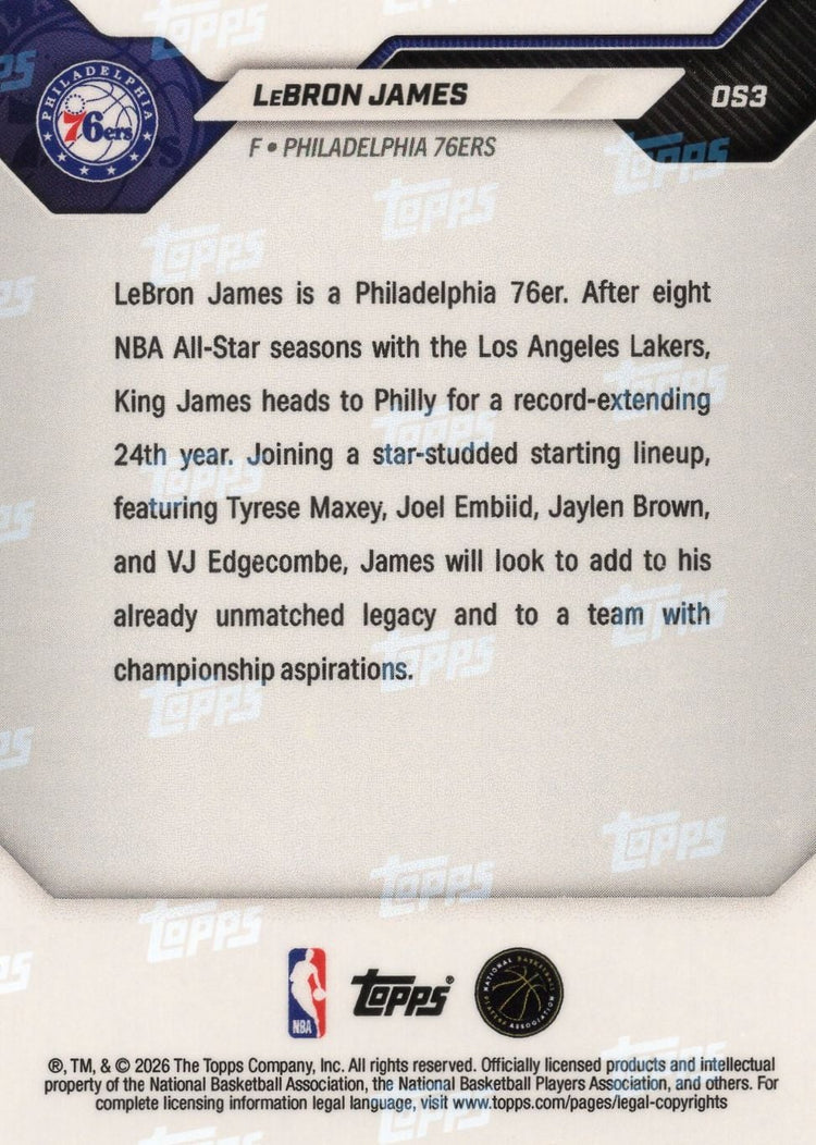 2026 Topps Now LeBron James #OS03 Black Foil /10 Headed to Philadelphia for Historic 24th Season Philadelphia 76ers Basketball Card