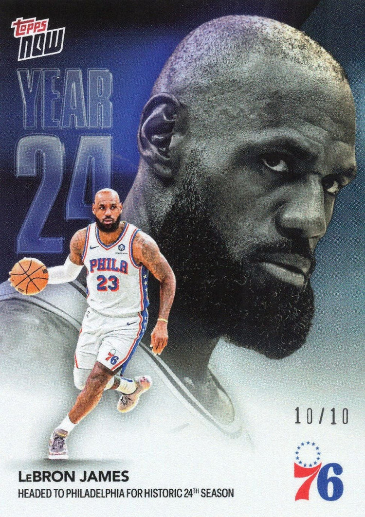 2026 Topps Now LeBron James #OS03 Black Foil /10 Headed to Philadelphia for Historic 24th Season Philadelphia 76ers Basketball Card