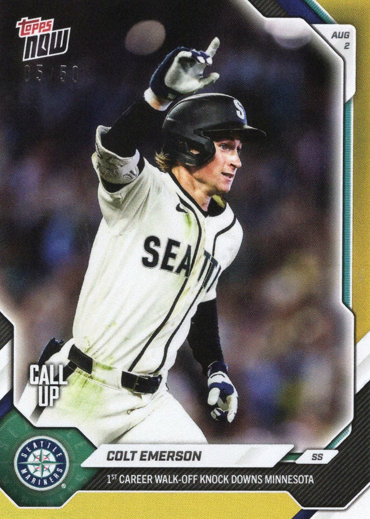 2026 Topps Now Colt Emerson #515 Gold Foil /50 1st Career Walk Off Knocks Down Minnesota Seattle Mariners Rookie RC Baseball Card