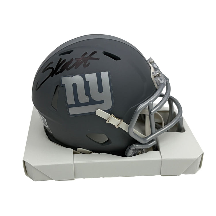 Autographed/Signed Cam Skattebo New York Giants Slate Mini Football Helmet Beckett BAS COA