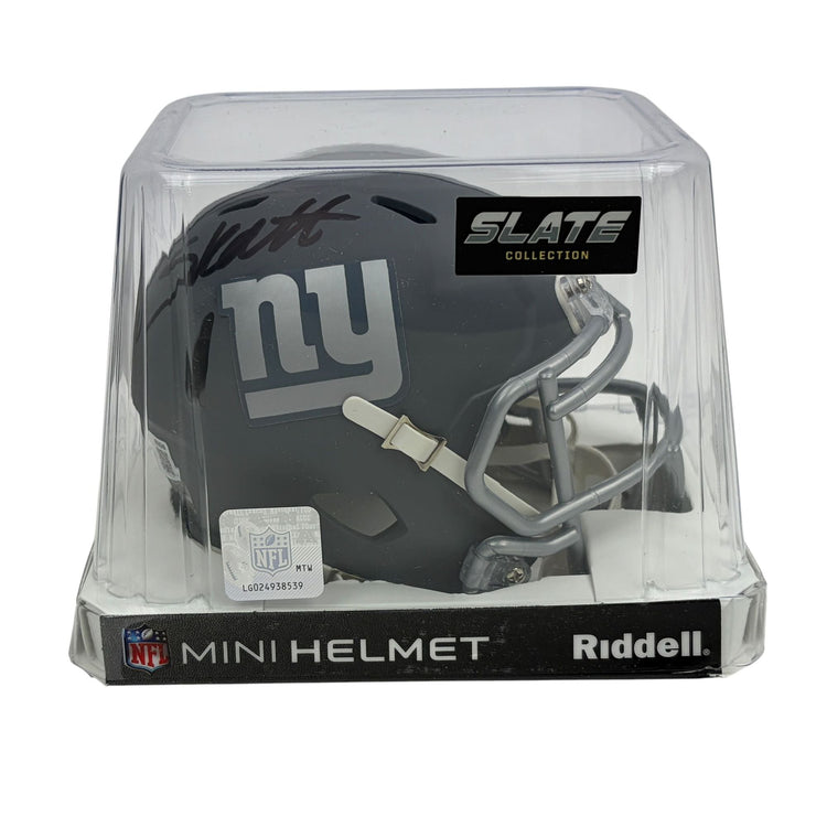 Autographed/Signed Cam Skattebo New York Giants Slate Mini Football Helmet Beckett BAS COA