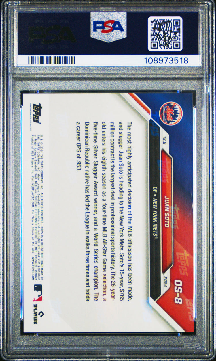 Graded 2024 Topps Now Juan Soto #OS8 Offseason Baseball Card PSA 10 Gem Mint