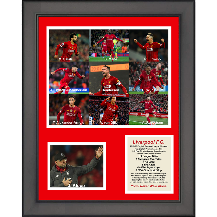 Framed Liverpool F.C. 2019-2020 Premier League Champions Soccer Futbol 11"x14" Mosaic Three Photo Collage