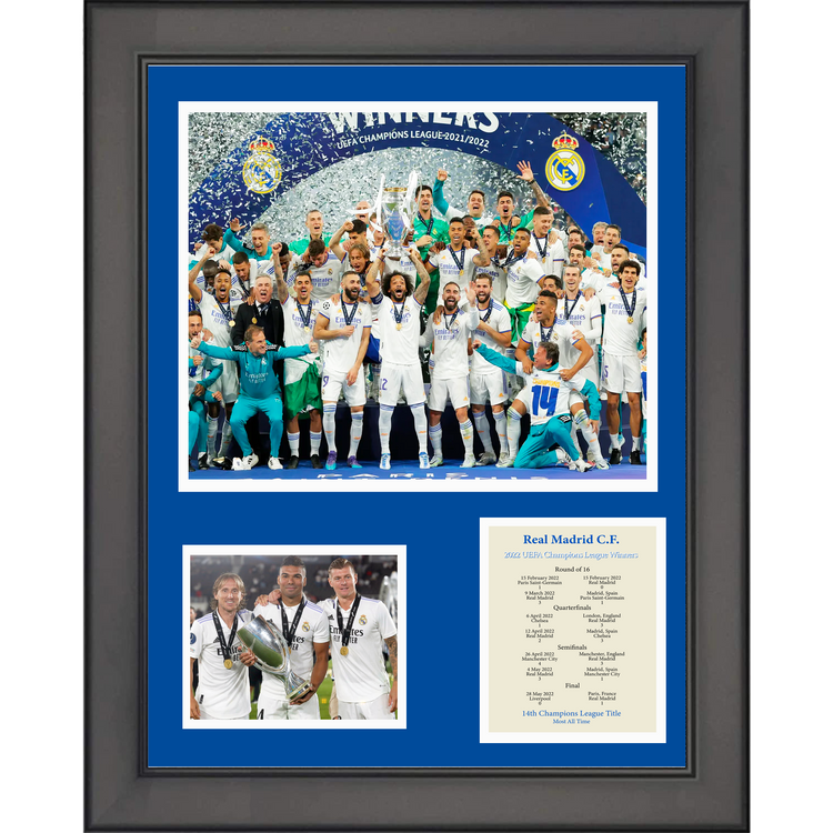 Framed Real Madrid CF 2021-2022 UEFA Champions League Winner 11"x14" Futbol Soccer Three Photo Collage