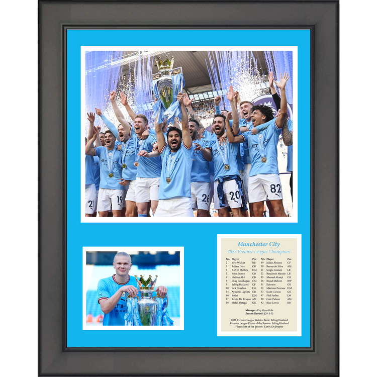 Framed Manchester City 2022-23 Premier League Champions Soccer Futbol 11"x14" Three Photo Collage