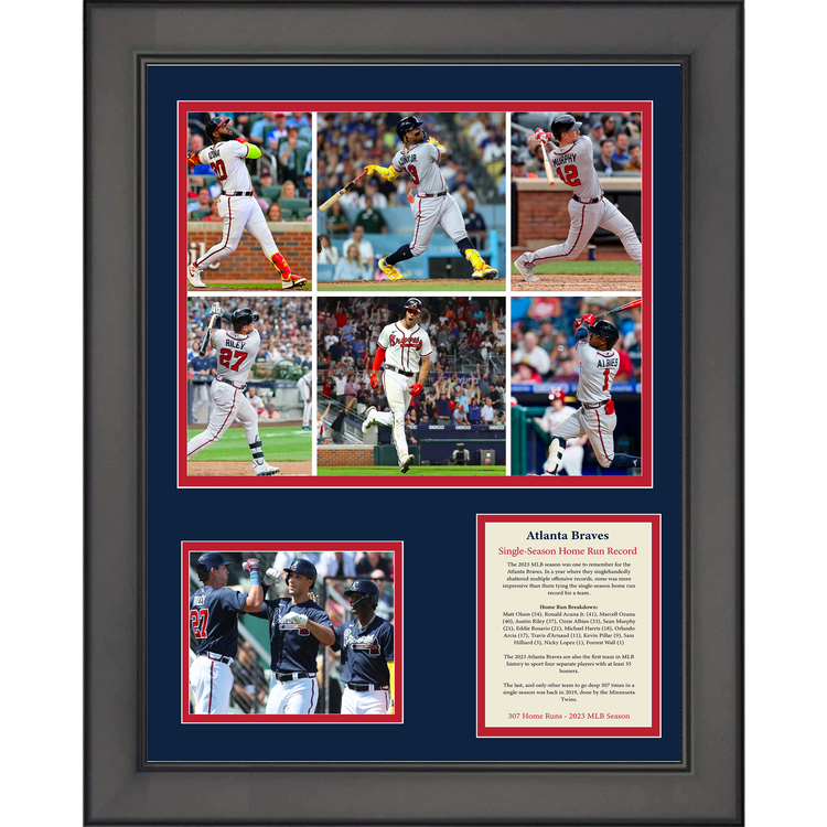 Framed 2023 Atlanta Braves MLB Single-Season Home Run Record Baseball 11"x14" Three Photo Collage