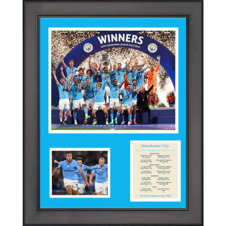 Framed Manchester City 2023 Champions League Winners Soccer Futbol 11"x14" Three Photo Collage