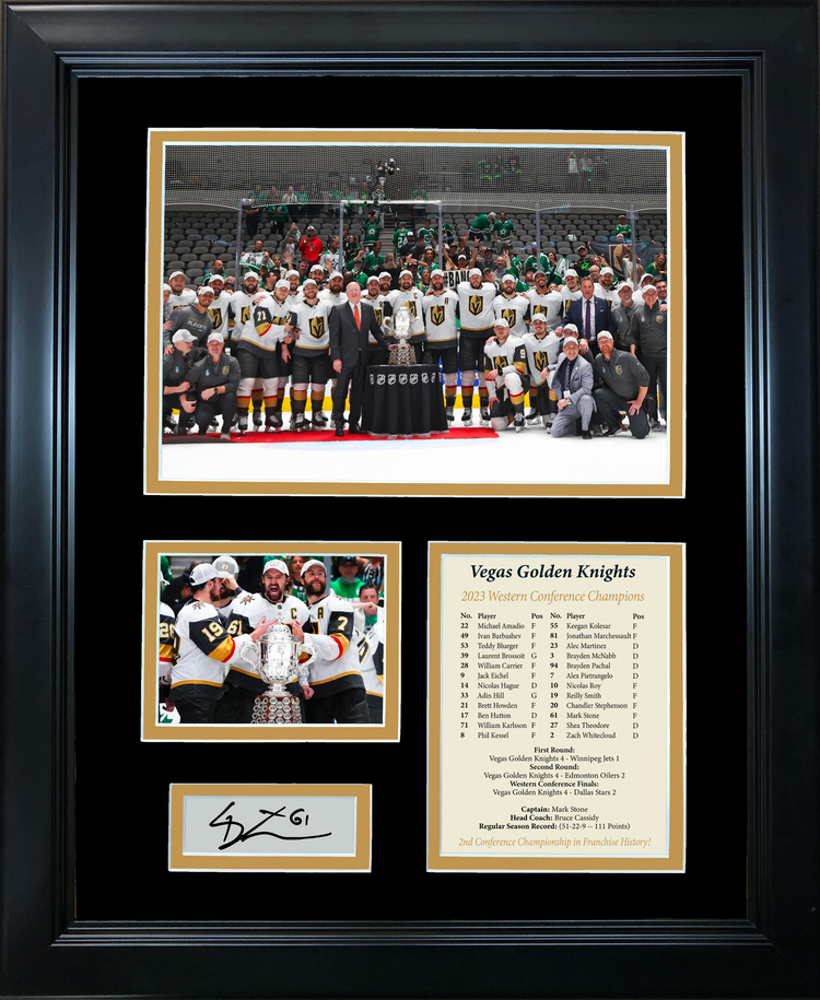 Framed Vegas Golden Knights 2023 Western Conference Champions Mark Stone Facsimile Laser Engraved Signature Auto 11"x14" Hockey Photo Sig Collage