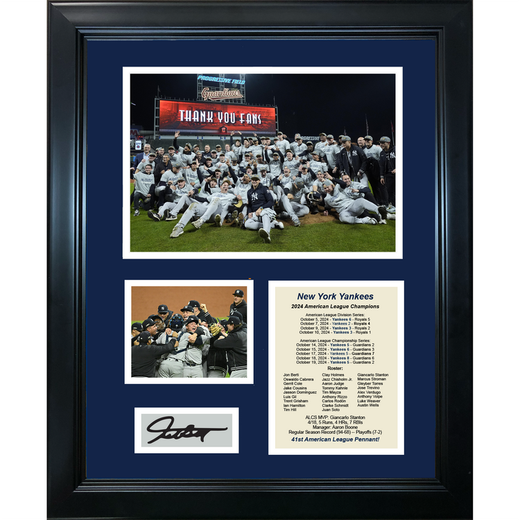 Framed New York Yankees 2024 ALCS American League Champions Giancarlo Stanton MVP Facsimile Laser Engraved Signature Auto 11"x14" Baseball Photo Sig Collage