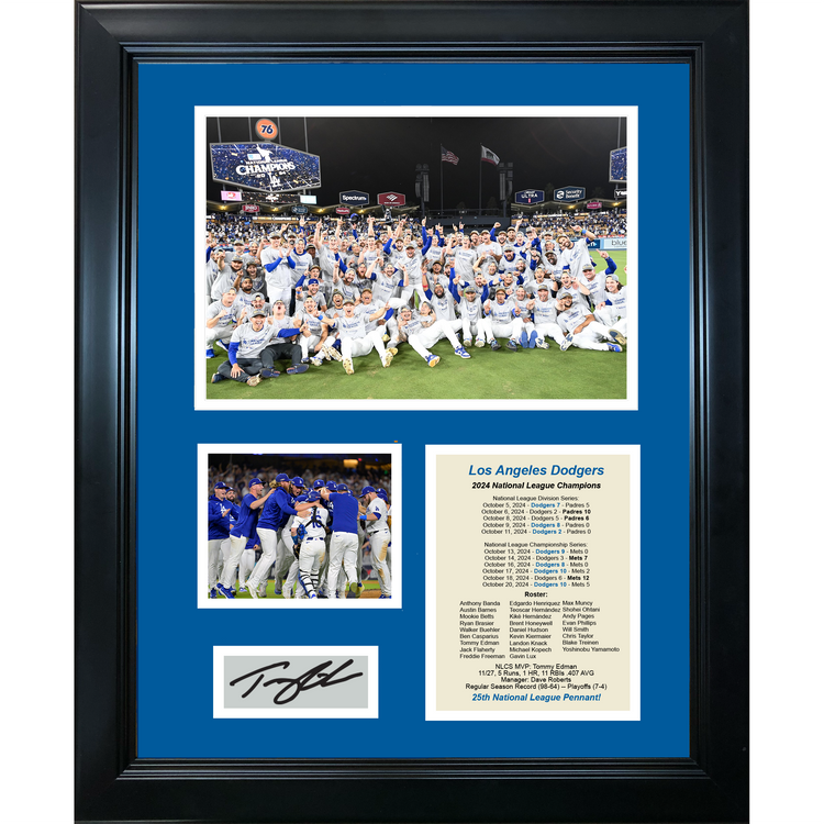 Framed Los Angeles Dodgers 2024 NLCS National League Champions Tommy Edman MVP Facsimile Laser Engraved Signature Auto 11"x14"Baseball Photo Sig Collage