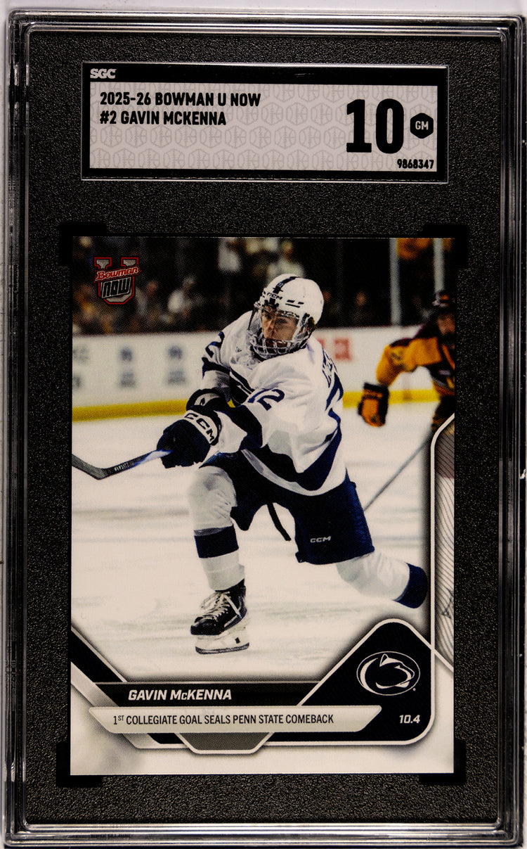 Graded 2025 Topps Bowman U Now Gavin McKenna #2 Penn State Nittany Lions Rookie RC Hockey Card SGC 10 Gem Mint