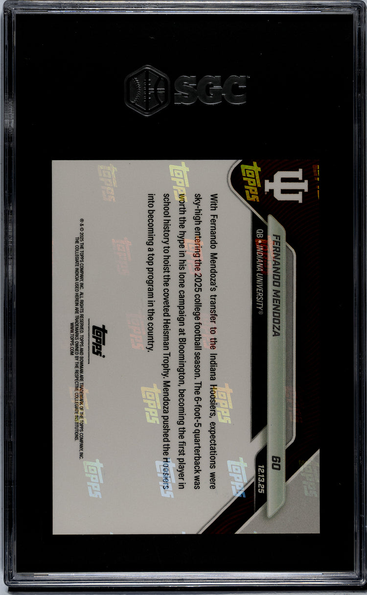 Graded 2025 Topps Bowman U Now Fernando Mendoza #60 Rookie RC Football Card SGC 9 Mint