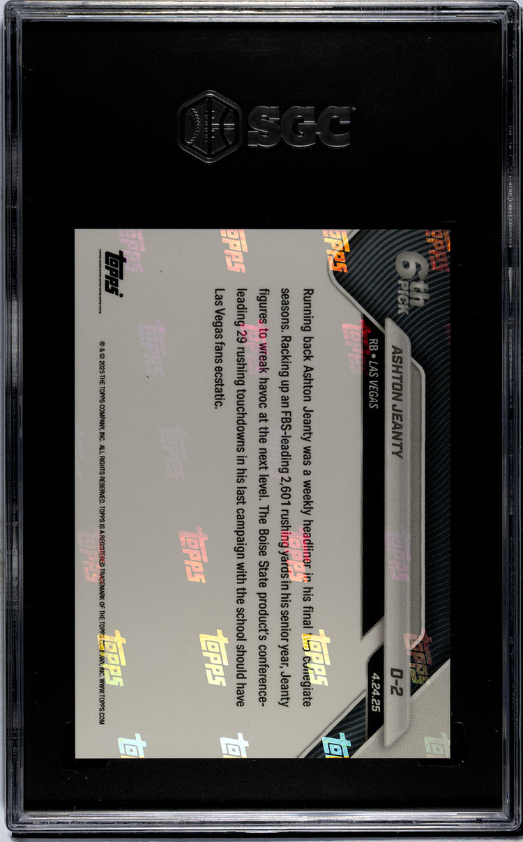 Graded 2025 Topps Now Ashton Jeanty #D2 Record Setting RB Selected 6th Overall Rookie RC Football Card SGC 9.5 Mint+