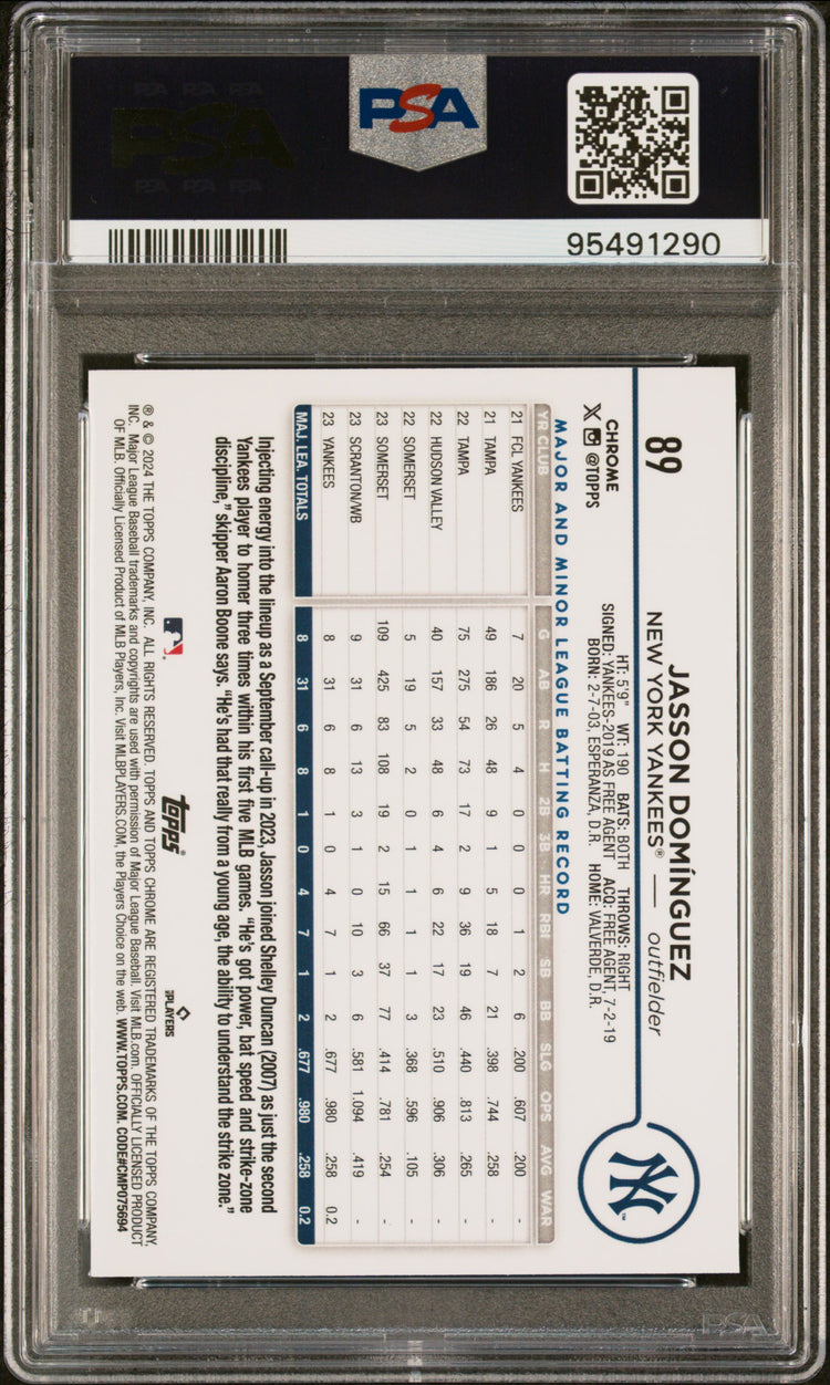 Graded 2024 Topps Chrome Jasson Dominguez #89 Rookie RC Baseball Card PSA 9 Mint