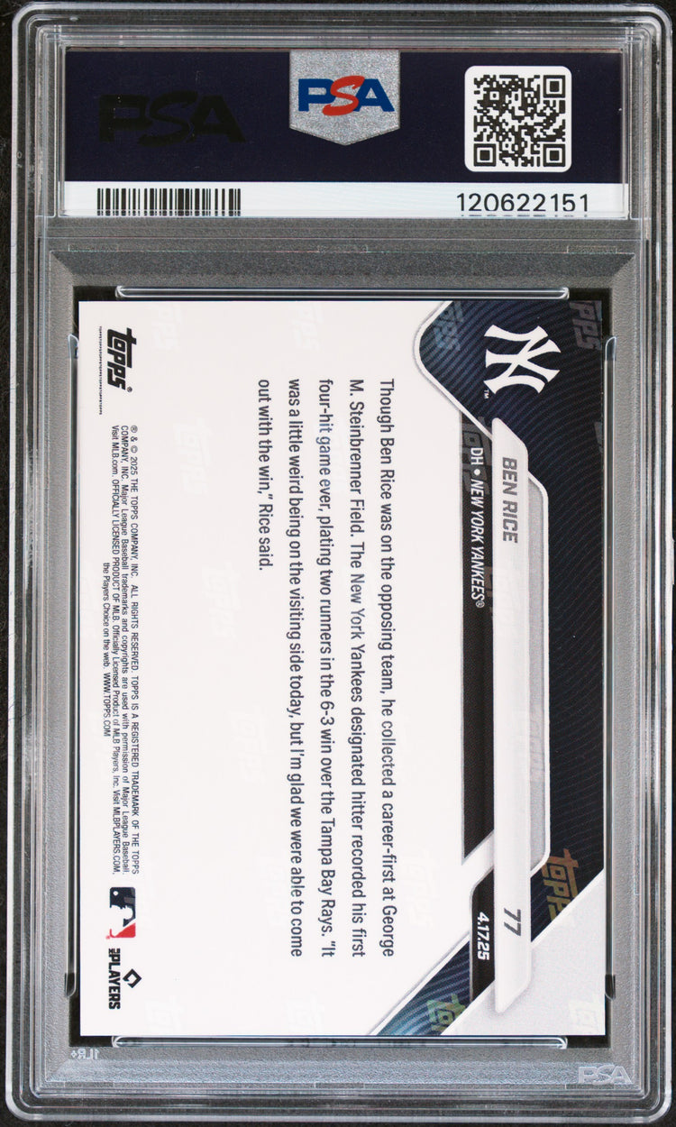 Graded 2025 Topps Now Ben Rice #77 Rookie RC Baseball Card PSA 10 Gem Mint