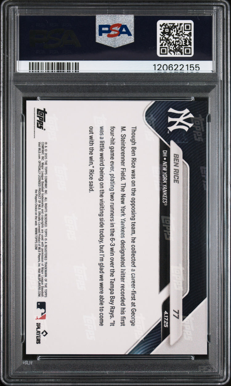 Graded 2025 Topps Now Ben Rice #77 Rookie RC Baseball Card PSA 9 Mint