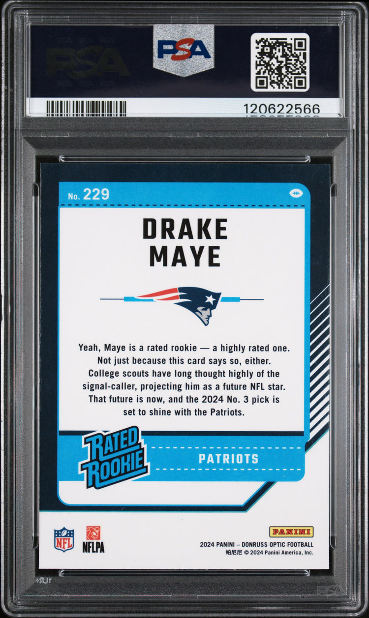 Graded 2024 Panini Donruss Optic Drake Maye #229 Rookie RC Football Card PSA 10 Gem Mint