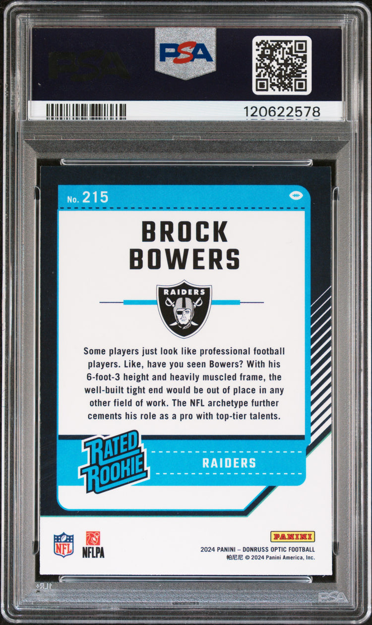 Graded 2024 Panini Donruss Optic Brock Bowers #215 Rookie RC Football Card PSA 10 Gem Mint