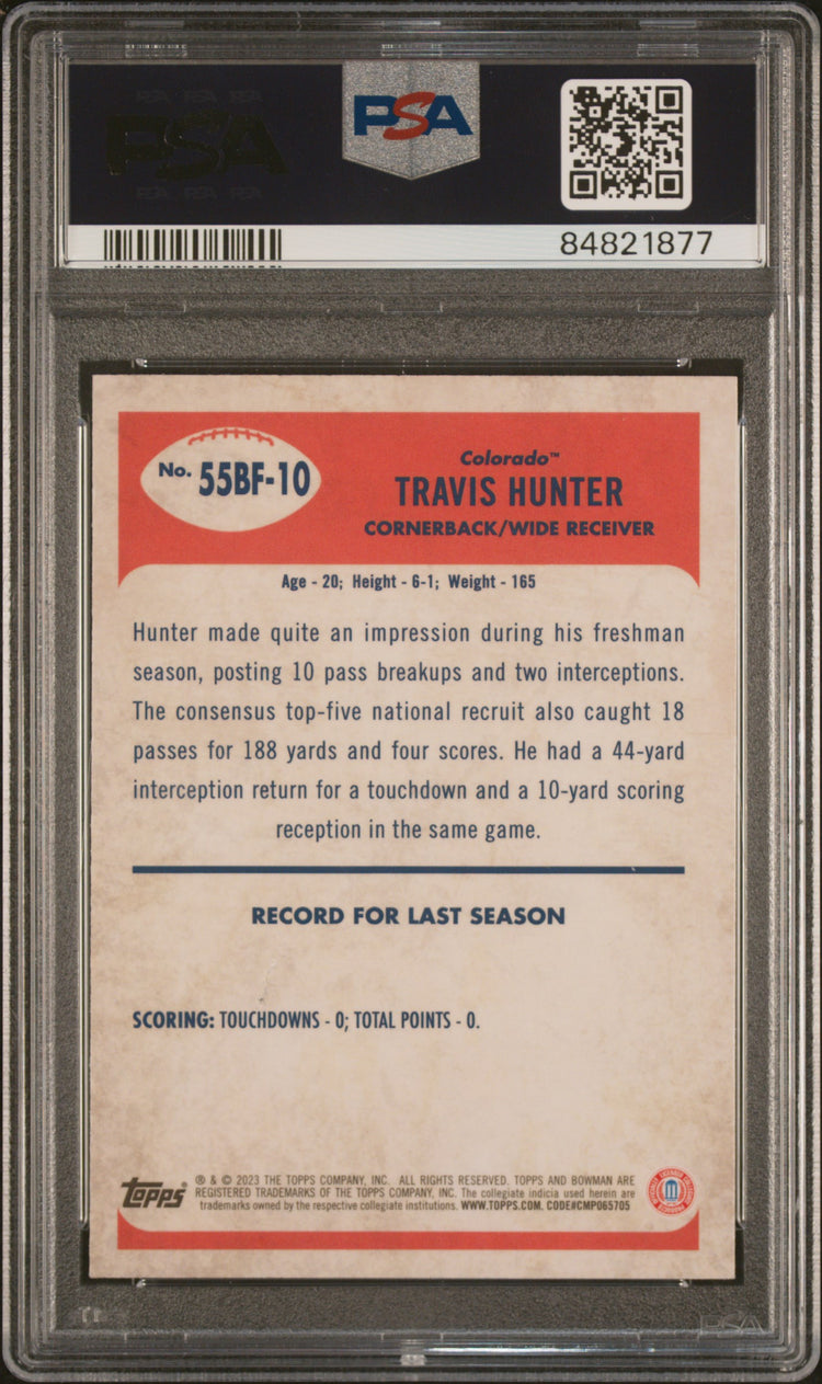 Graded 2023 Topps Bowman U Chrome Travis Hunter #55BF10 1955 Bowman Rookie RC Football Card PSA 10 Gem Mint