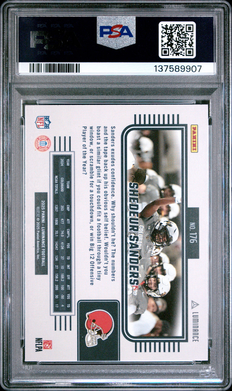 Graded 2025 Panini Luminance Shedeur Sanders #176 Rookie RC Football Card PSA 10 Gem Mint