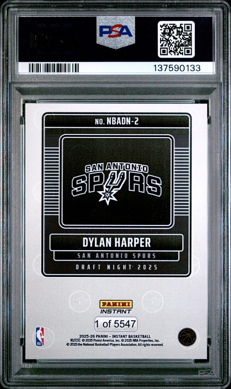 Graded 2025 Panini Instant Dylan Harper #2 Draft Night Rookie RC Basketball Card PSA 9 Mint