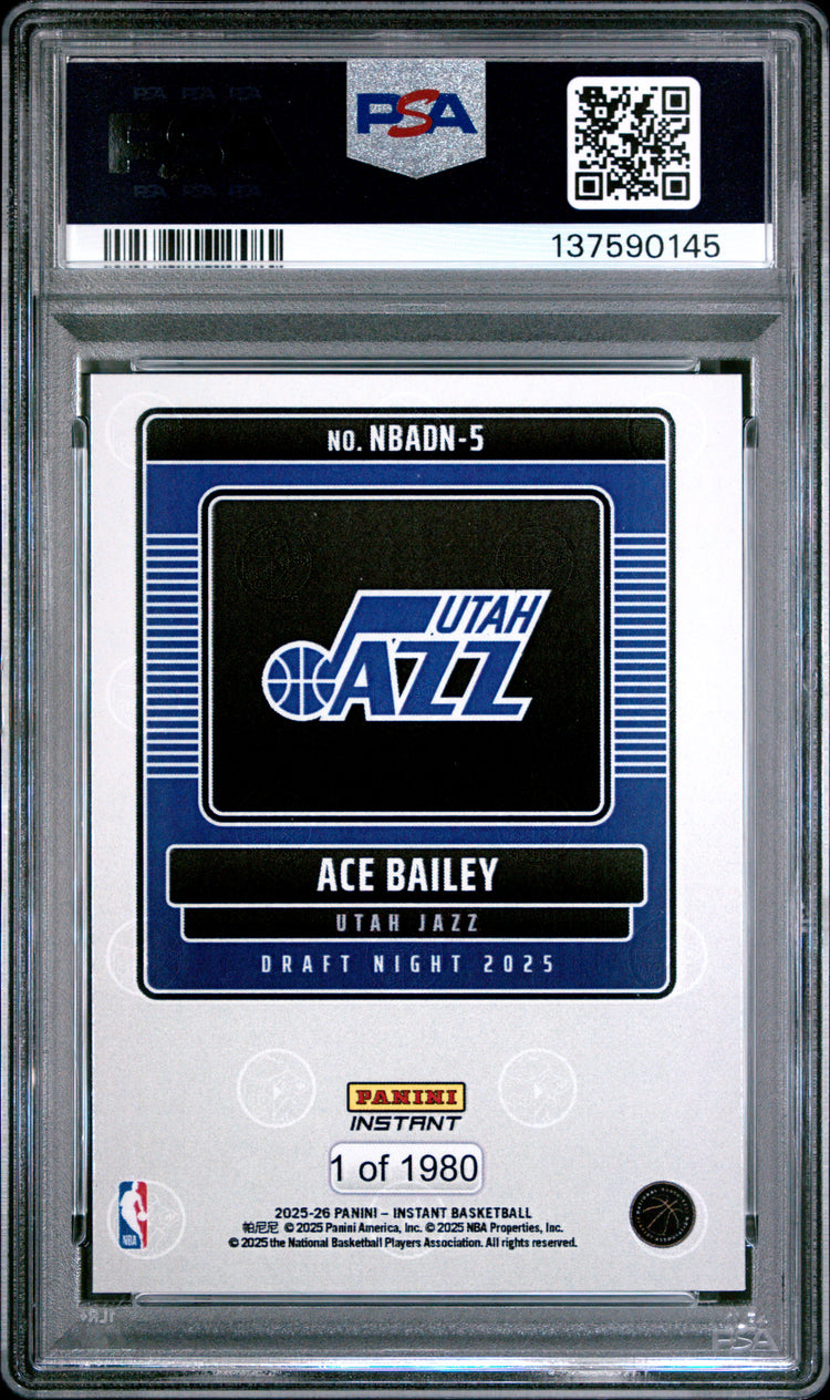Graded 2025 Panini Instant Ace Bailey #5 Draft Night Rookie RC Basketball Card PSA 7 Near Mint