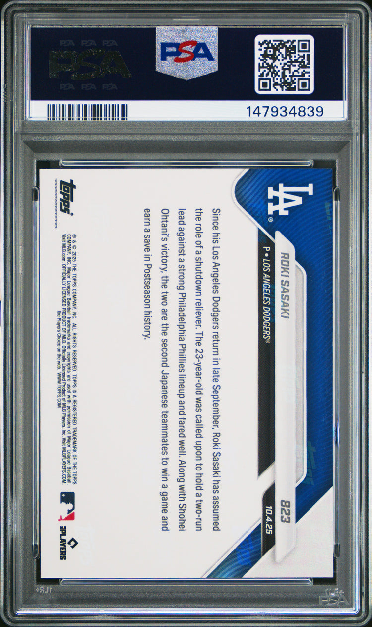 Graded 2025 Topps Now Roki Sasaki #823 Rookie RC Baseball Card PSA 10 Gem Mint