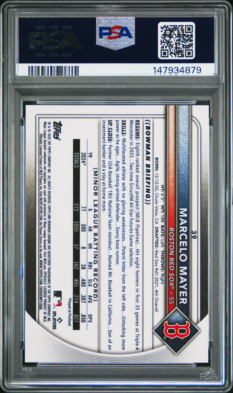 Graded 2025 Topps Bowman Chrome Marcelo Mayer #39 Rookie RC Baseball Card PSA 9 Mint